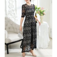 Lace Ladies/レースレディース Lace Ladies ボタニカル柄 半袖 シアー ロング ワンピース/507958773