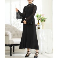 Lace Ladies/レースレディース Lace Ladies プチハイネック プリーツスリーブ フレア ロング ワンピース/507958775