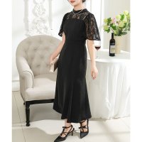 Lace Ladies/レースレディース Lace Ladies レース ドッキング プチハイネック ロング ワンピース/507958779