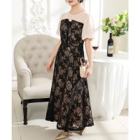 Lace Ladies/レースレディース Lace Ladies レース ドッキング タック ロング ワンピース/507958782