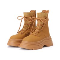 Lace Ladies/レースレディース Lace Ladies ニット ドッキング レースアップ 厚底 ショートブーツ/507958897