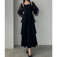 Louere/ルエレ Louere Louere 【薄くて軽いジョーゼット生地】フリルティアードキャミワンピース【一部ペチスカートSET】/507959022
