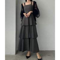 Louere/ルエレ Louere Louere 【薄くて軽いジョーゼット生地】フリルティアードキャミワンピース【一部ペチスカートSET】/507959022