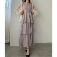 Louere/ルエレ Louere Louere 【薄くて軽いジョーゼット生地】フリルティアードキャミワンピース【一部ペチスカートSET】/507959022