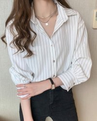Lily of Valley/リリーオブバリー Lily of Valley 八分袖 ストライプ シャツ 長袖 トップス カジュアル 上品 事務服 オフィス 襟付き/507965070