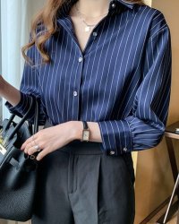 Lily of Valley/リリーオブバリー Lily of Valley 八分袖 ストライプ シャツ 長袖 トップス カジュアル 上品 事務服 オフィス 襟付き/507965070