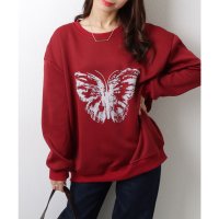 Lace Ladies/レースレディース Lace Ladies バタフライ柄 クルーネック 長袖 スウェット プルオーバー/507965628