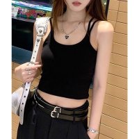Lace Ladies/レースレディース Lace Ladies ソリッドカラー ダブル ストラップ ベーシック ハーフトップ/507965653