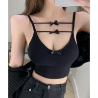 Lace Ladies/レースレディース Lace Ladies トリプル リボン ソリッドカラー クロップド カップ付き キャミソール/507965658