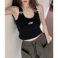 Lace Ladies/レースレディース Lace Ladies ソリッドカラー サスペンダー風 コンパクト ラウンド タンクトップ/507965689