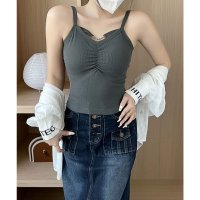 Lace Ladies/レースレディース Lace Ladies ソリッドカラー フロント ギャザー Vネック キャミソール/507965690