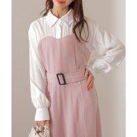 Lace Ladies/レースレディース Lace Ladies ウエストギャザー ハイウエスト ブラウス ドッキング ワンピース/507965701
