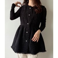 mipiarl/ミピアール mipiarl mipiarl ラメツイードパールボタンペプラムトップス/507968155