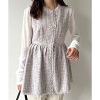 mipiarl/ミピアール mipiarl mipiarl ラメツイードパールボタンペプラムトップス/507968155