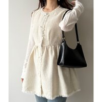 mipiarl/ミピアール mipiarl mipiarl ラメツイードパールボタンペプラムトップス/507968155