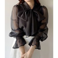 mipiarl/ミピアール mipiarl mipiarl シアーキャンディースリーブボウタイブラウス/507968156