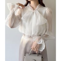 mipiarl/ミピアール mipiarl mipiarl シアーキャンディースリーブボウタイブラウス/507968156