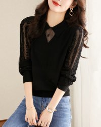Lily of Valley/リリーオブバリー Lily of Valley レースショルダー 襟付き トップス 長袖 ニット きれいめ カジュアル 清楚 上品 無地/507976795