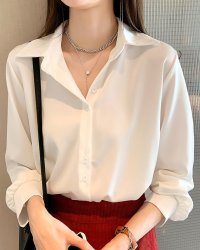 Lily of Valley/リリーオブバリー Lily of Valley 無地 襟付き 長袖 シャツ トップス きれいめ カジュアル 清楚 上品 シンプル 事務服/507976796
