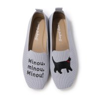 Mon Model/ハスキー HUSKY BOUQET 洗える 軽量 ローヒール スクエア 猫刺繍 アニマル ニットパンプス スリッポン オペラシューズ/507521974