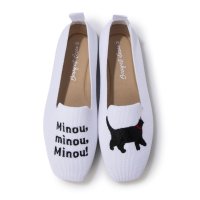 Mon Model/ハスキー HUSKY BOUQET 洗える 軽量 ローヒール スクエア 猫刺繍 アニマル ニットパンプス スリッポン オペラシューズ/507521974