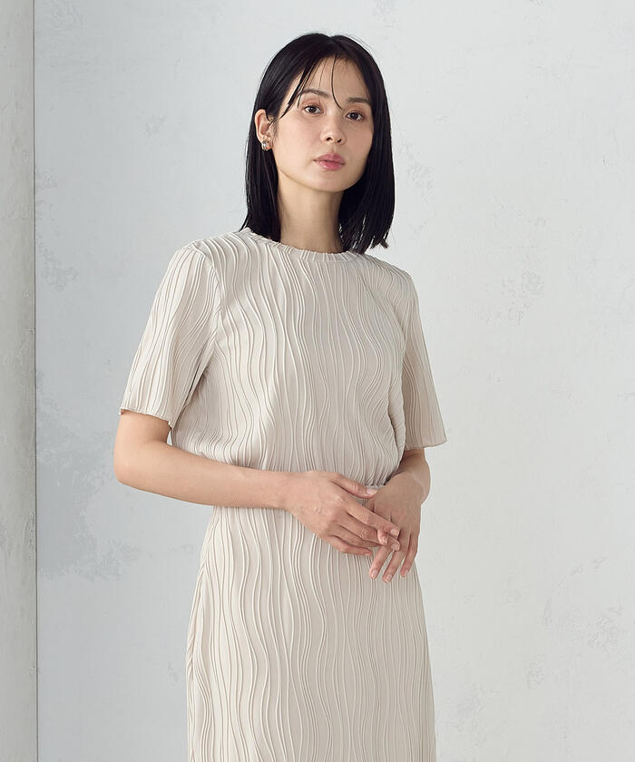 クルーネック ストレッチプリーツカットソー / セットアップ対応 クルーネック ストレッチプリーツカットソー / セットアップ対応