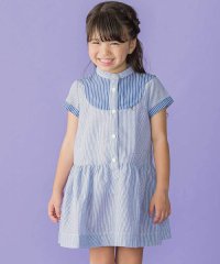 BeBe Petits Pois Vert/ヨーク切り替えサッカーストライプバンドカラーシャツワンピース(95~150cm)/507975252