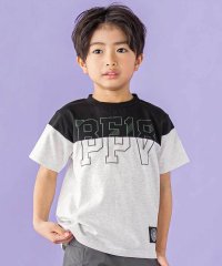 BeBe Petits Pois Vert/バイカラーBIGロゴプリント天竺半袖Tシャツ(95~160cm)/507975261