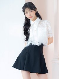 Tika/ティカ Tika 韓国 キラキラビスチェ長袖シアー襟デザインシャツフレアミニスカートセットアップドレス (Sサイズ/Mサイズ)/507981077