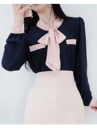 VIVIDLADY/ビビッドレディ VIVIDLADY ブラウス レディース 長袖 ボウタイブラウス 配色 オフィス ハイネック/507981093