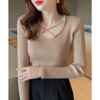 Lace Ladies/レースレディース Lace Ladies クロスデザイン Uネック 長袖 リブ トップス/507981503