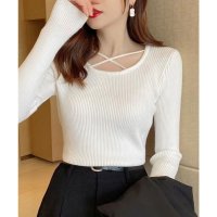 Lace Ladies/レースレディース Lace Ladies クロスデザイン Uネック 長袖 リブ トップス/507981503