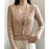 Lace Ladies/レースレディース Lace Ladies ホルター ドッキング レースアップ リブ トップス/507981504