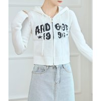 Lace Ladies/レースレディース Lace Ladies 配色 ロゴ コンパクト ジップアップ ニット カーディガン/507981549