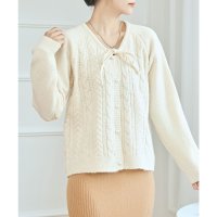 Lace Ladies/レースレディース Lace Ladies ラウンドネック パールボタン リボン ニット カーディガン/507981552