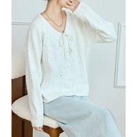 Lace Ladies/レースレディース Lace Ladies ラウンドネック パールボタン リボン ニット カーディガン/507981552