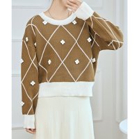 Lace Ladies/レースレディース Lace Ladies 配色 ダイヤ柄 ポンポン ニット プルオーバー/507981555