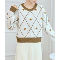 Lace Ladies/レースレディース Lace Ladies 配色 ダイヤ柄 ポンポン ニット プルオーバー/507981555