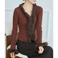 Lace Ladies/レースレディース Lace Ladies ファー付き Vネック リブ ニット カーディガン/507981558