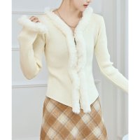 Lace Ladies/レースレディース Lace Ladies ファー付き Vネック リブ ニット カーディガン/507981558