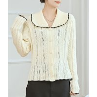 Lace Ladies/レースレディース Lace Ladies ビッグカラー 配色 ライン ケーブル ニット カーディガン/507981559