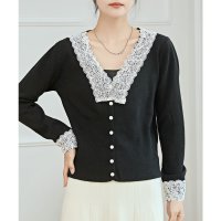 Lace Ladies/レースレディース Lace Ladies Vネック 配色レース ソフト ニット カーディガン/507981563