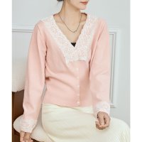 Lace Ladies/レースレディース Lace Ladies Vネック 配色レース ソフト ニット カーディガン/507981563