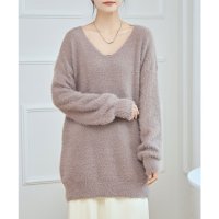 Lace Ladies/レースレディース Lace Ladies ソリッドカラー Vネック ビッグシルエット ニット プルオーバー/507981569