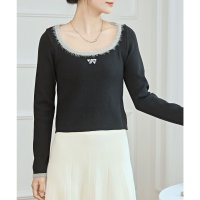 Lace Ladies/レースレディース Lace Ladies リボン 刺繍 スクエアネック 配色 ニット プルオーバー/507981572
