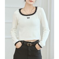 Lace Ladies/レースレディース Lace Ladies リボン 刺繍 スクエアネック 配色 ニット プルオーバー/507981572