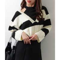 Lace Ladies/レースレディース Lace Ladies フェイクレイヤード ドロップショルダー ボーダー ハイネック ニット トップス/507981593