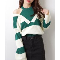 Lace Ladies/レースレディース Lace Ladies フェイクレイヤード ドロップショルダー ボーダー ハイネック ニット トップス/507981593