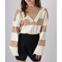 Lace Ladies/レースレディース Lace Ladies フェイクレイヤード ドロップショルダー ボーダー ハイネック ニット トップス/507981593