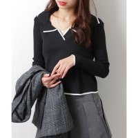 Lace Ladies/レースレディース Lace Ladies バイカラー 配色ライン Vネック テーラードカラー リブニット セーター トップス/507981594